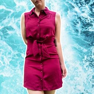 NWT BeBop Sleeveless Maroon Snap-Front Shirt Dress with Waist Tie, Size S